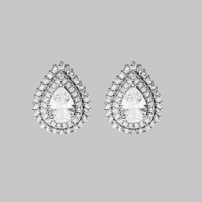 925 Sterling Silver Zircon Teardrop Shape Stud Earrings.