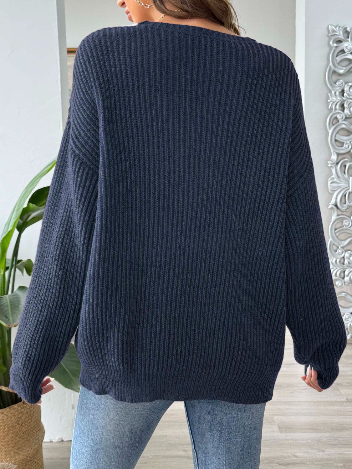 Color Block Dropped Shoulder Long Sleeve Sweater