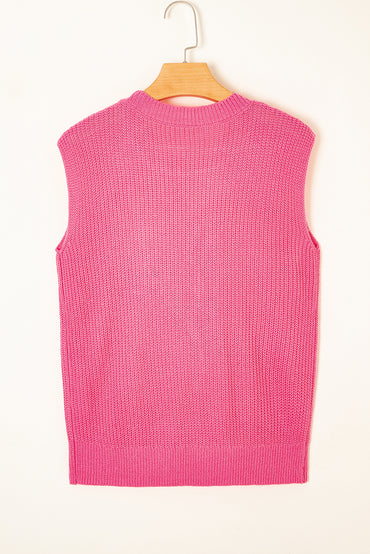 Bright Pink Western Cowboy Embroidery Sleeveless Sweater - Love Salve 
