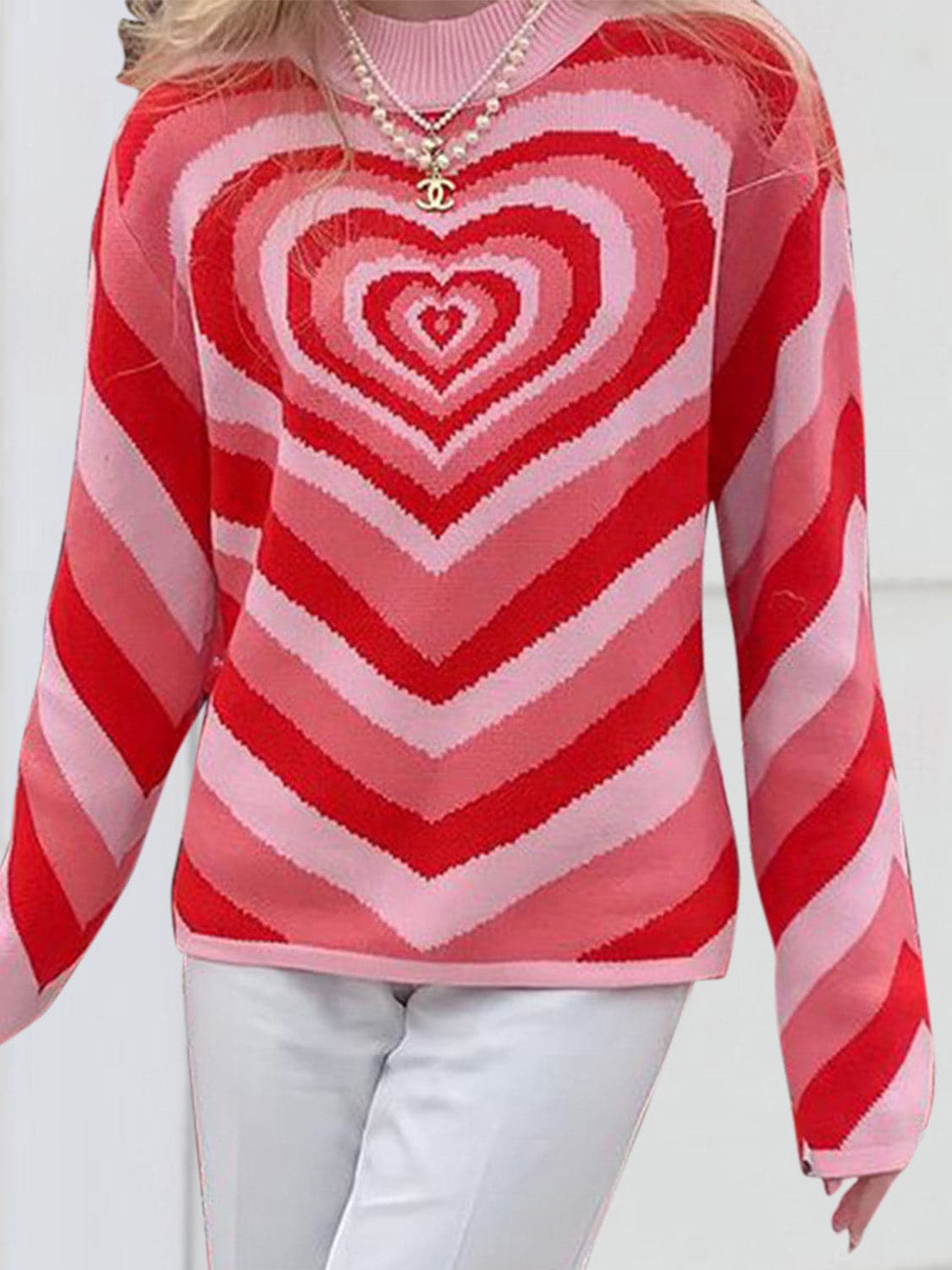 Heart Mock Neck Long Sleeve Sweater.