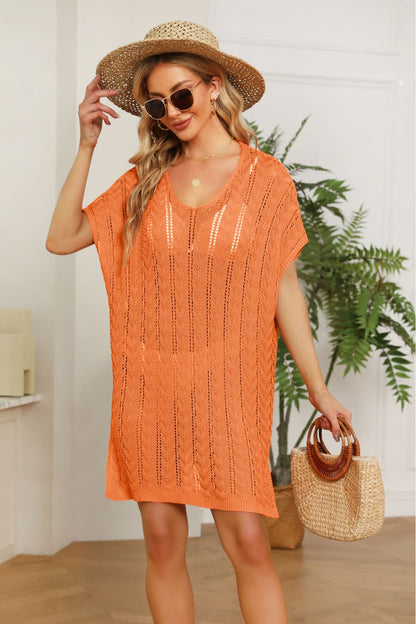 Openwork Side Slit Knit Dress.