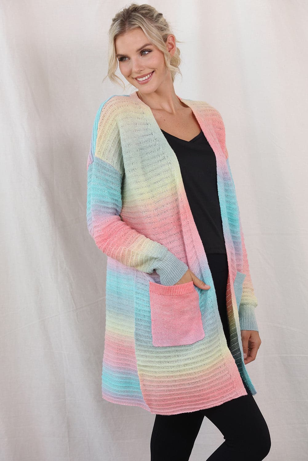 Gradient Dropped Shoulder Longline Cardigan.