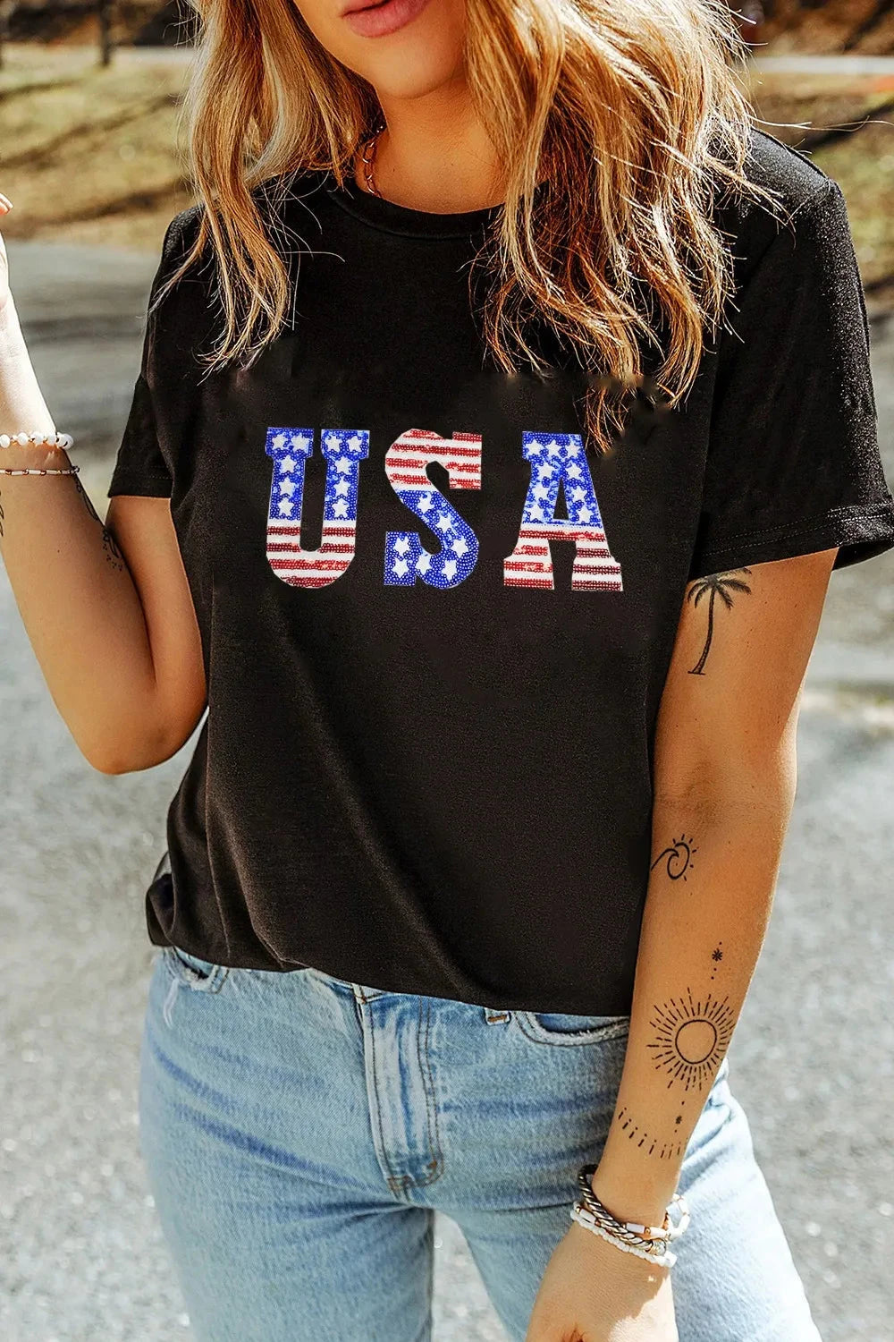 USA Round Neck Short Sleeve T-Shirt Simply Love