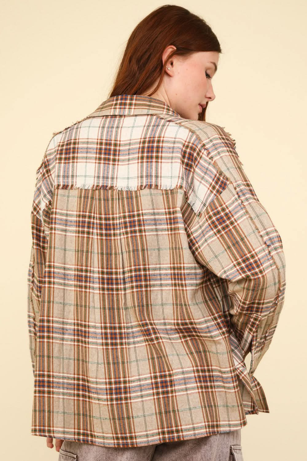 Very J plaid shirt with raw edges