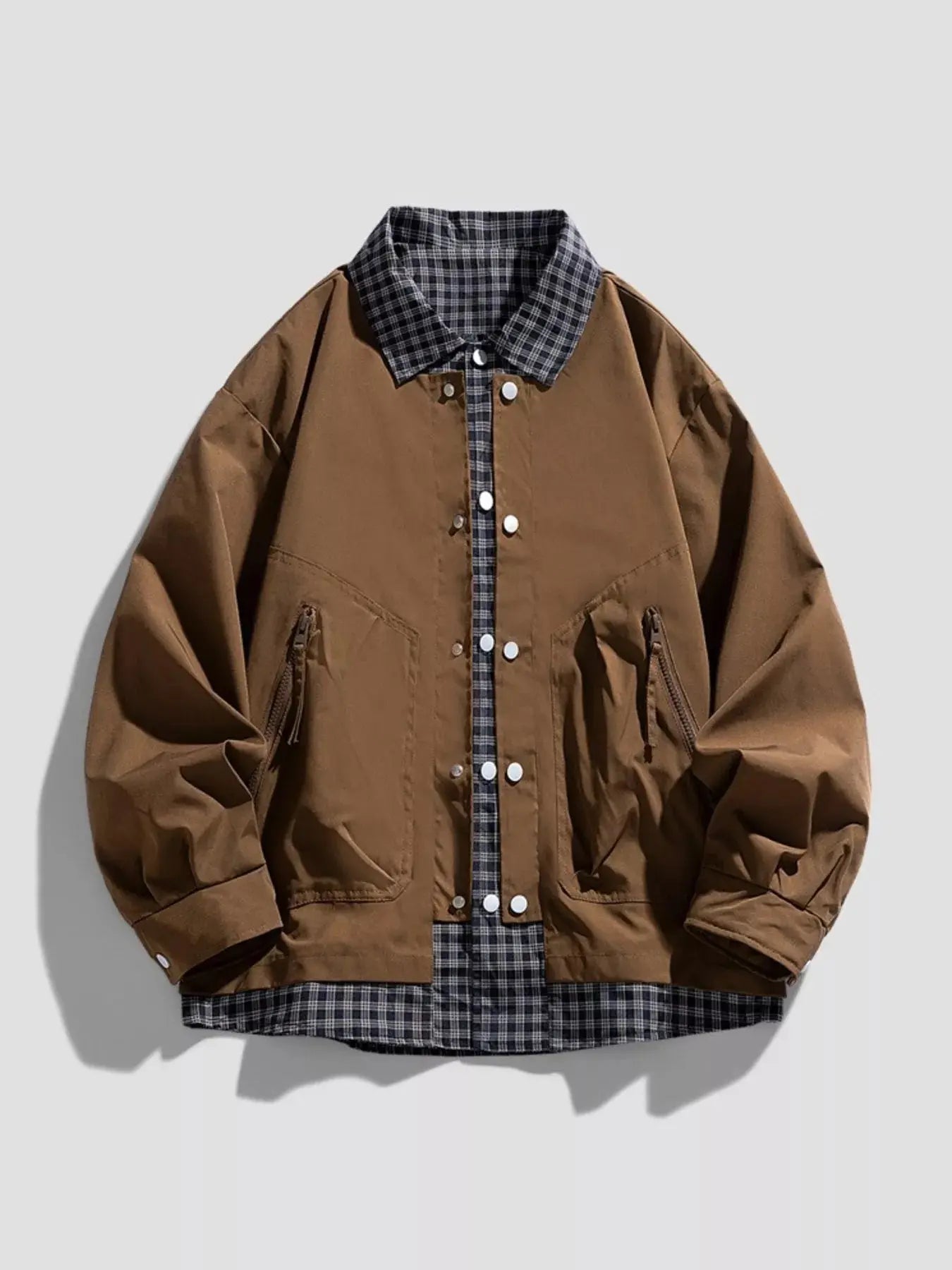 Men's Plus Size Plaid Trim Snap Down Casual Jacket Simply Love