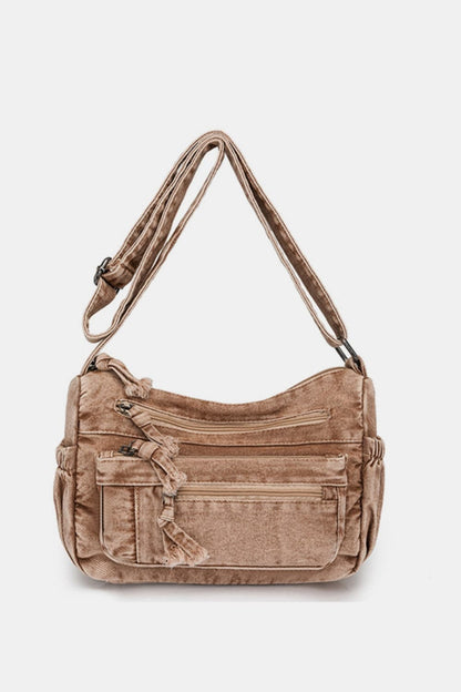 Versatile denim crossbody bag with adjustable strap