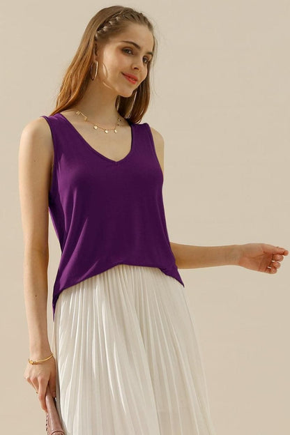 Ninexis Full Size V-Neck Curved Hem Tank.