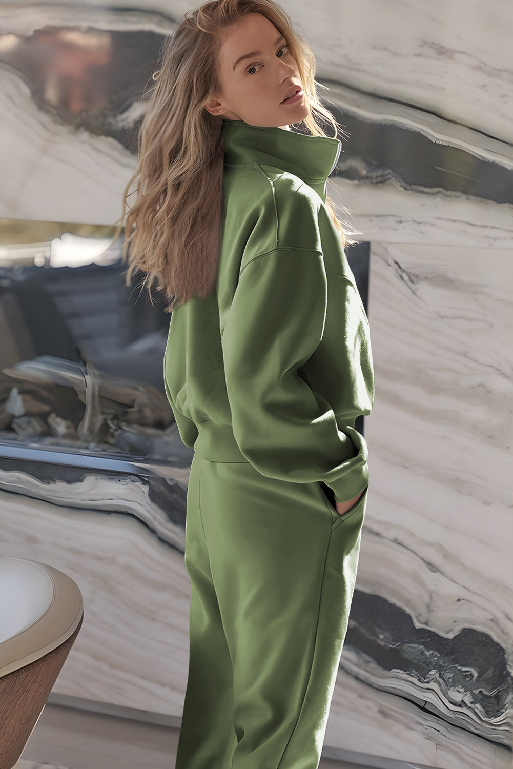 Vineyard Green Half Zip Pullover And Joggers Active Set Dear-Lover Dropshipping