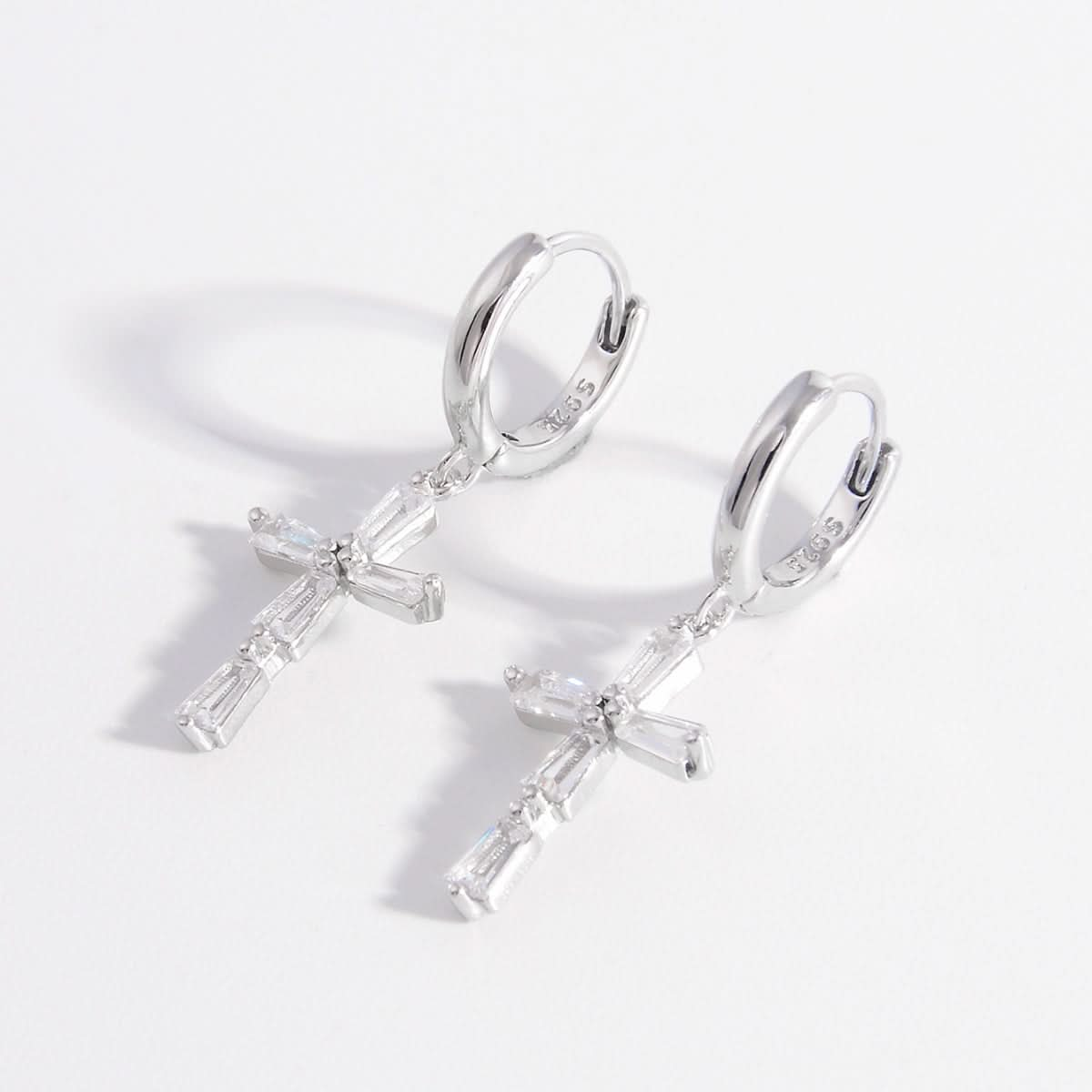 Elegant 925 sterling silver zircon cross earrings