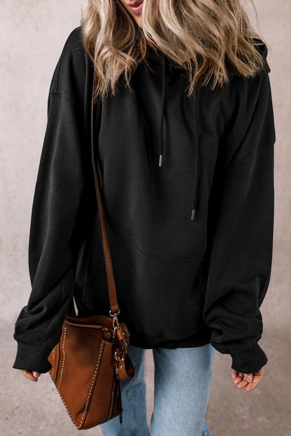 Sheer drawstring pocket hoodie with long sleeves