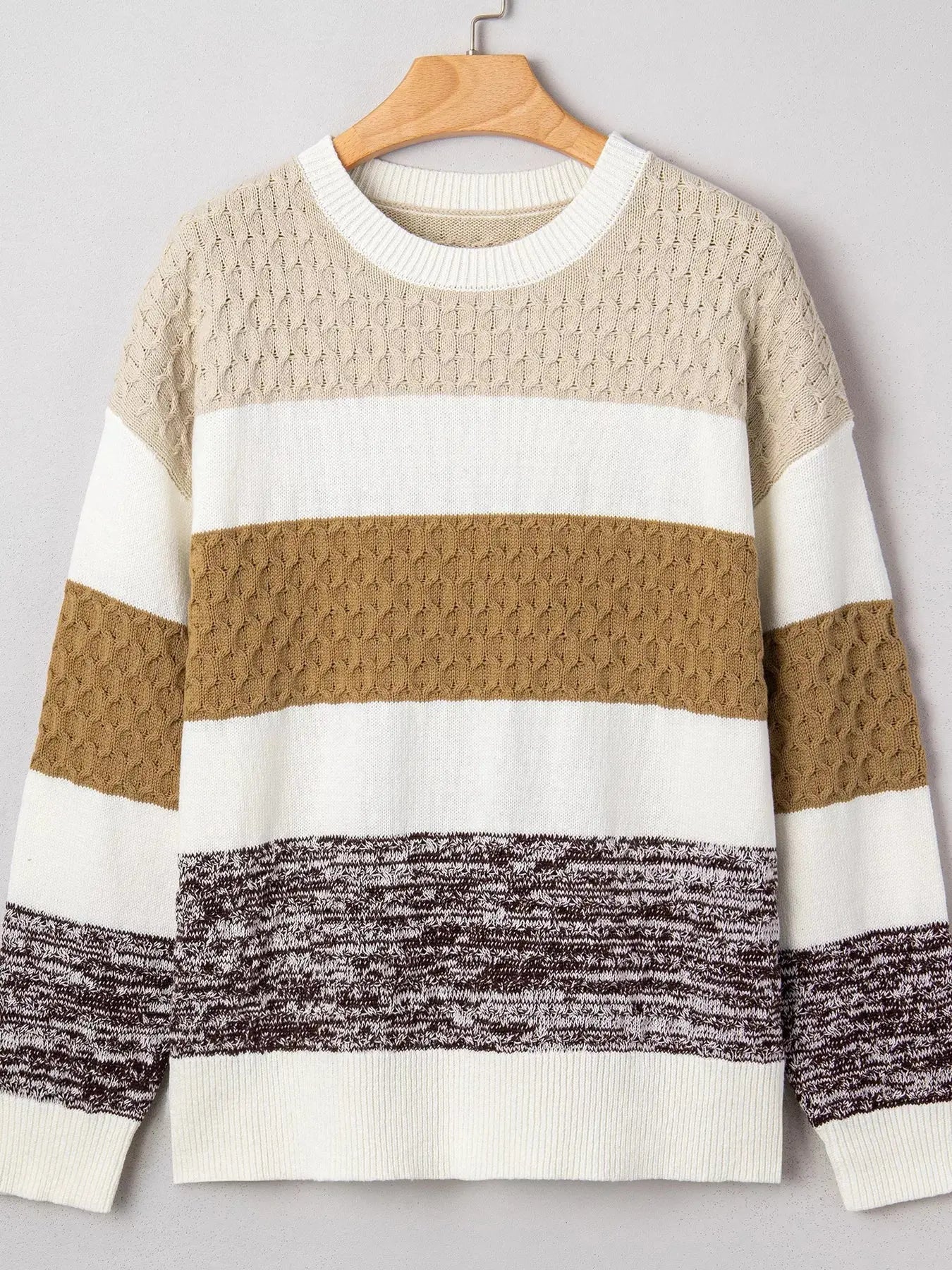 Mixed Texture Knit Striped Color Block Loose Sweater Simply Love