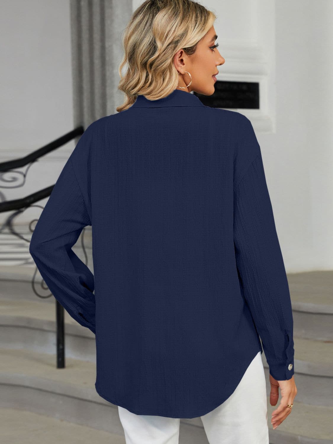 Collared Neck Long Sleeve Shirt.