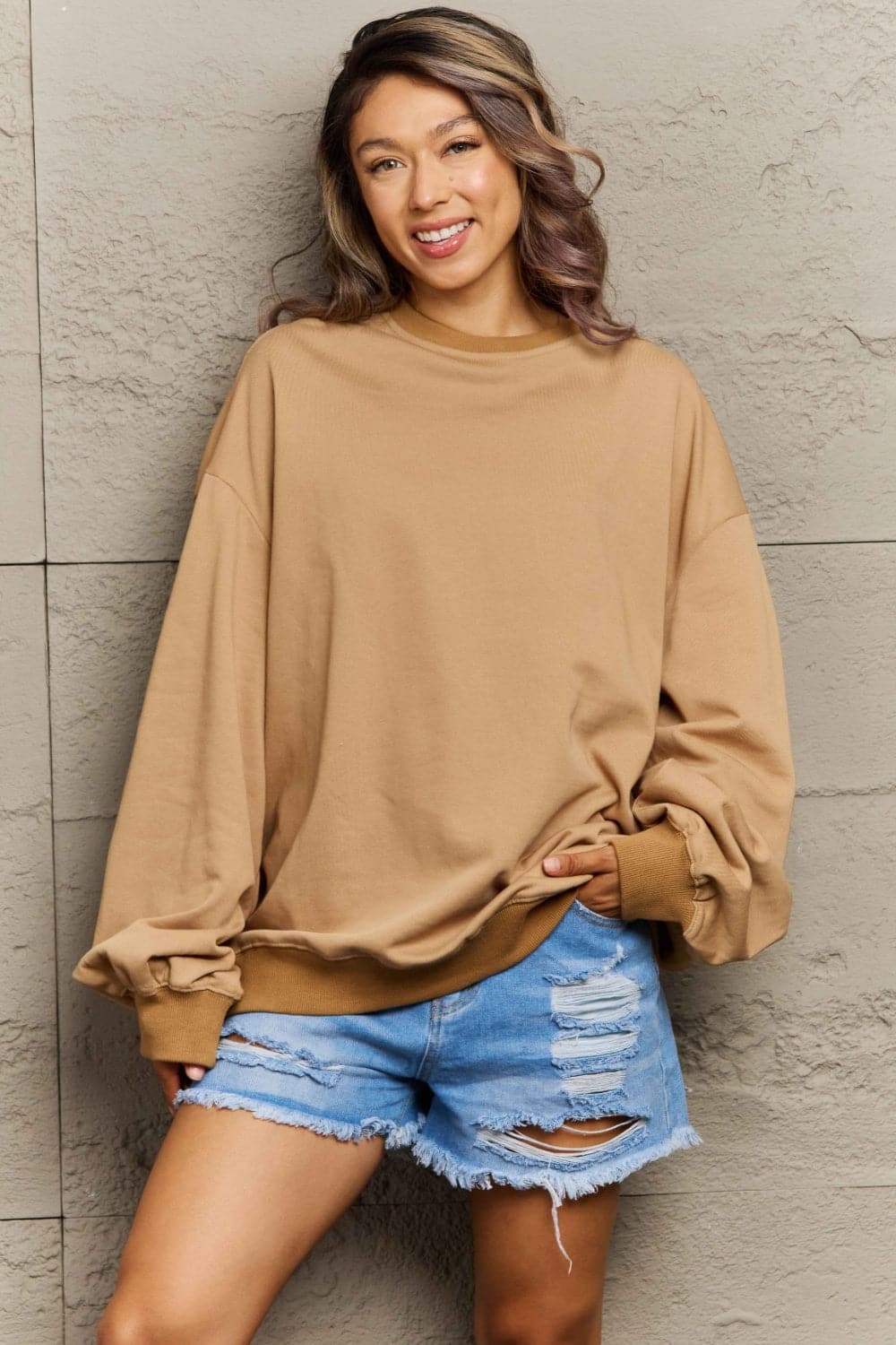 Cozy chic round neck long sleeve sweatshirt