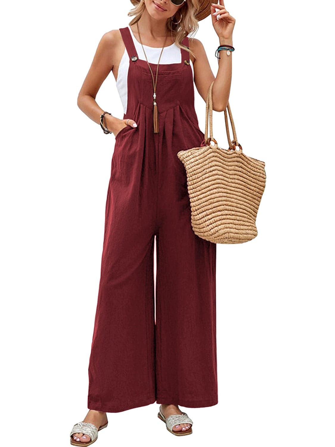 Full Size Square Neck Wide Strap Overalls.