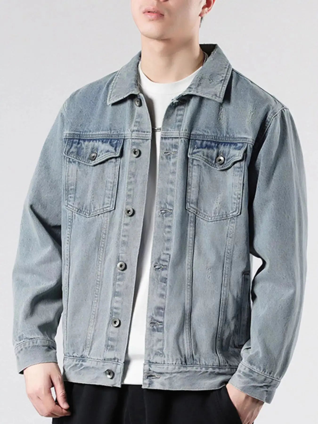 Men's Plus Size Vintage Wash Button Up Denim Jacket Simply Love
