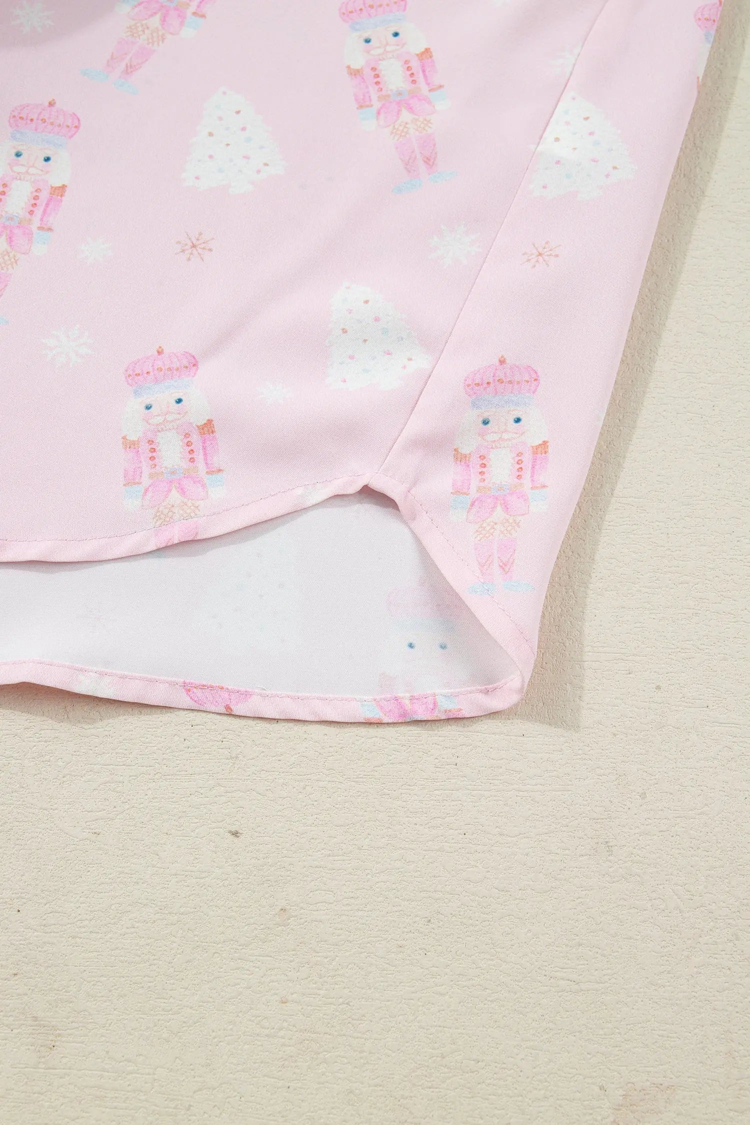 Pink Bow Tie Front Christmas Nutcracker Pajama Set With Long Sleeve Top Dear-Lover Dropshipping