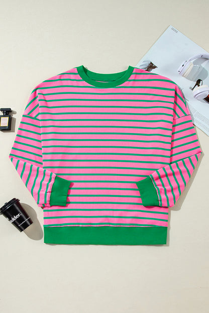 Cozy pink stripe plus size sweatshirt