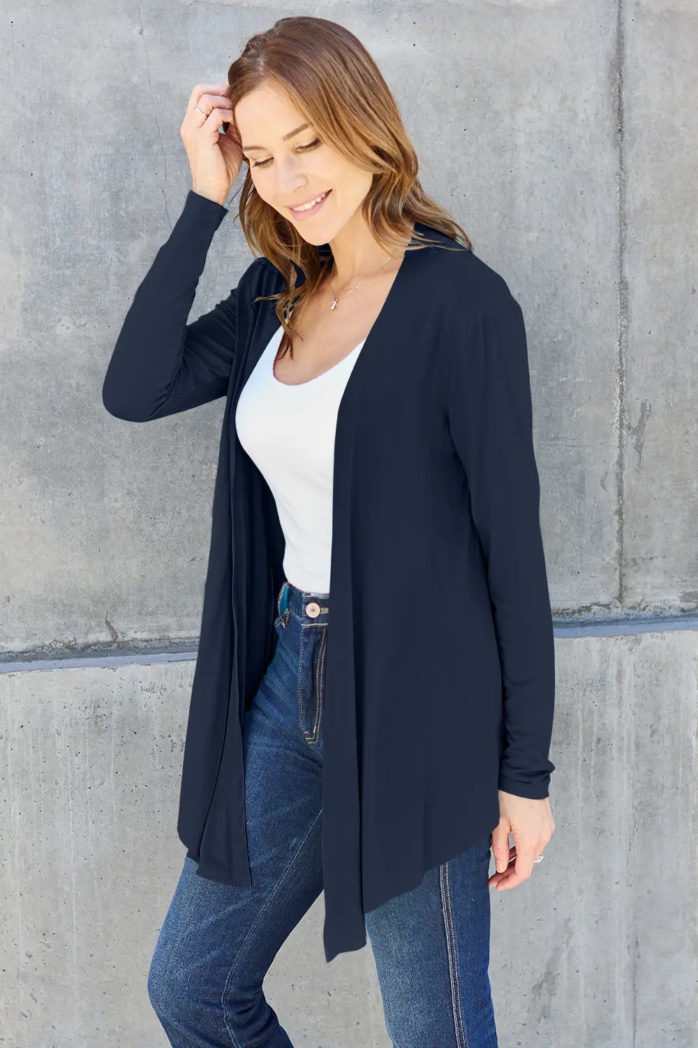 Basic Bae Full Size Open Front Long Sleeve Cardigan - Love Salve