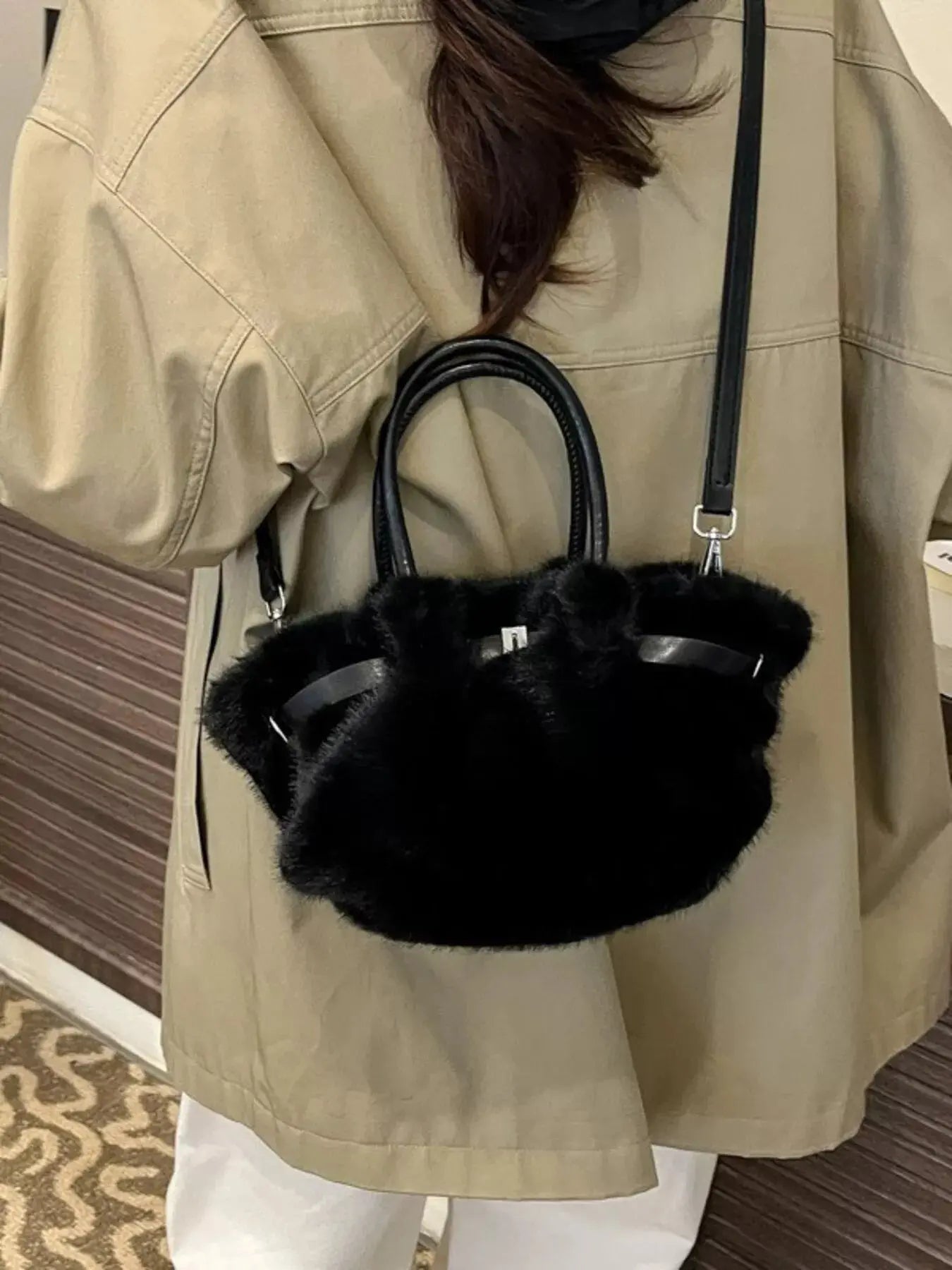 Fluffy Crossbody Bag with Buckle Detail Simply Love