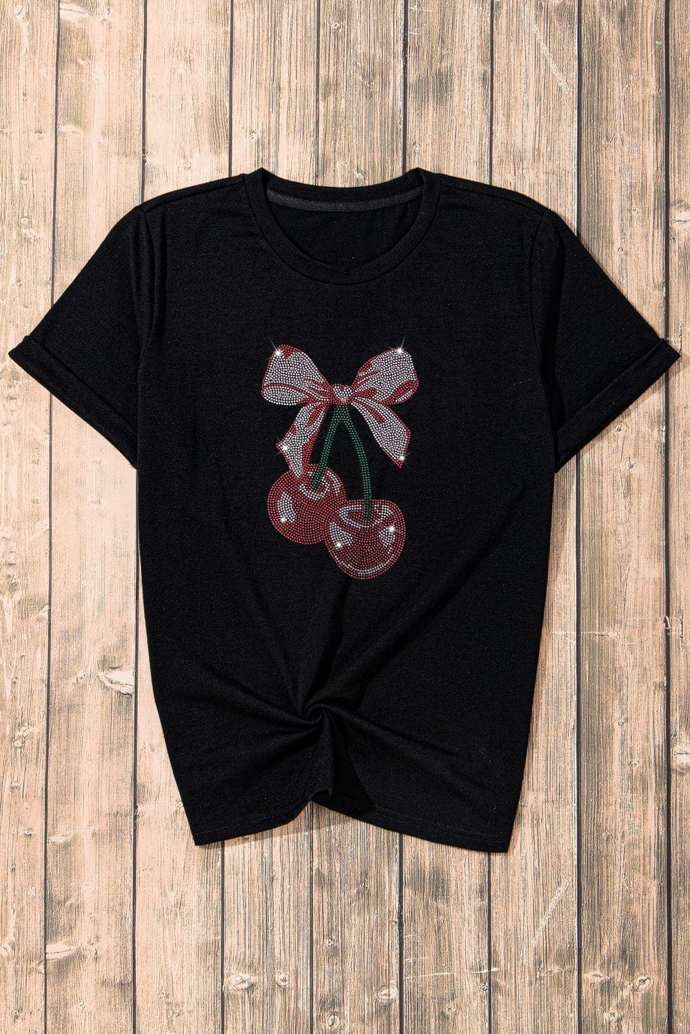 Cherry Graphic Round Neck Short Sleeve T-Shirt.