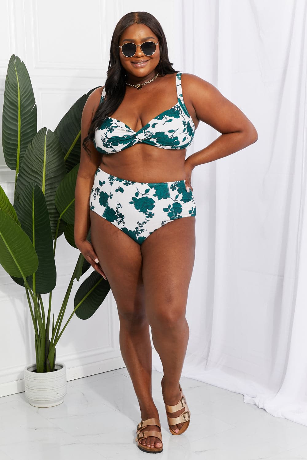 Marina West Swim Take A Dip Twist High-Rise Bikini in Forest.