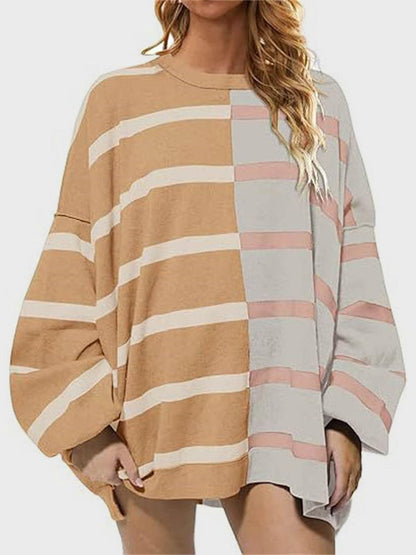 Striped Round Neck Long Sleeve Sweater.