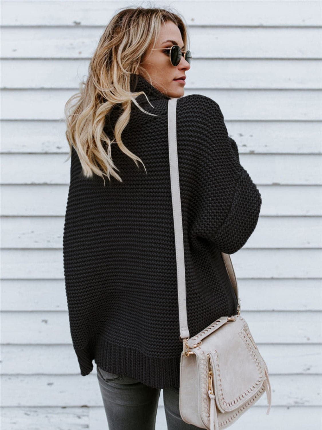 Turtleneck Dropped Shoulder Sweater.