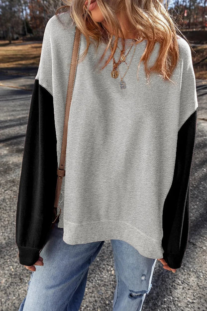 Color-blocked round neck long sleeve sweatshirt