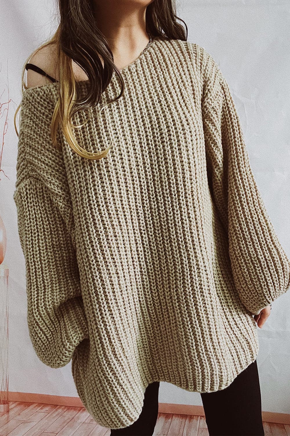 Boat Neck Dropped Shoulder Mini Sweater Dress.