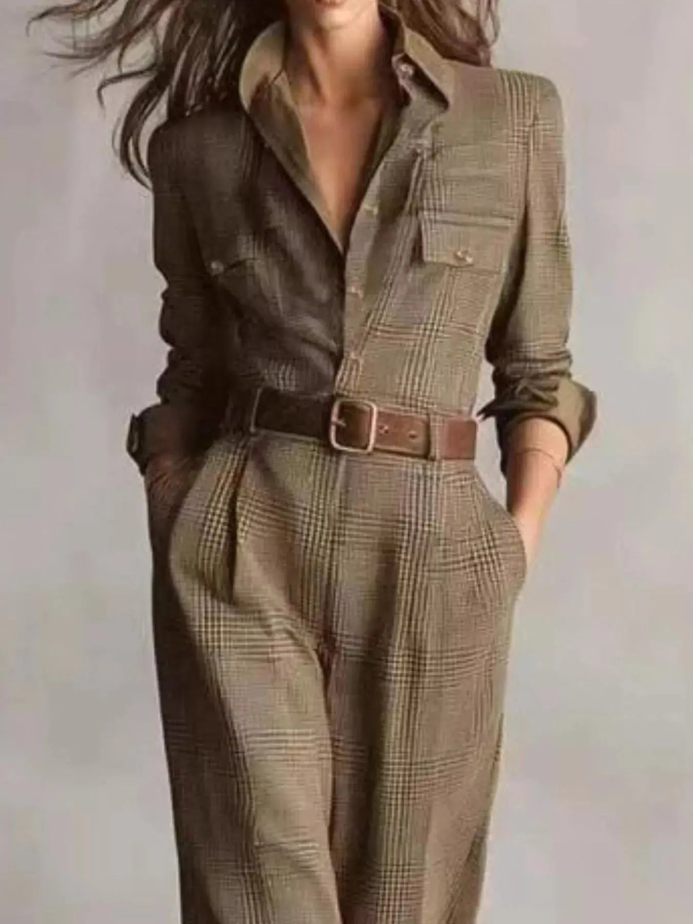 Button Front Long Sleeve Jumpsuit Simply Love