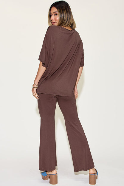 Bamboo bliss: Relaxed drop shoulder tee and flare pants set