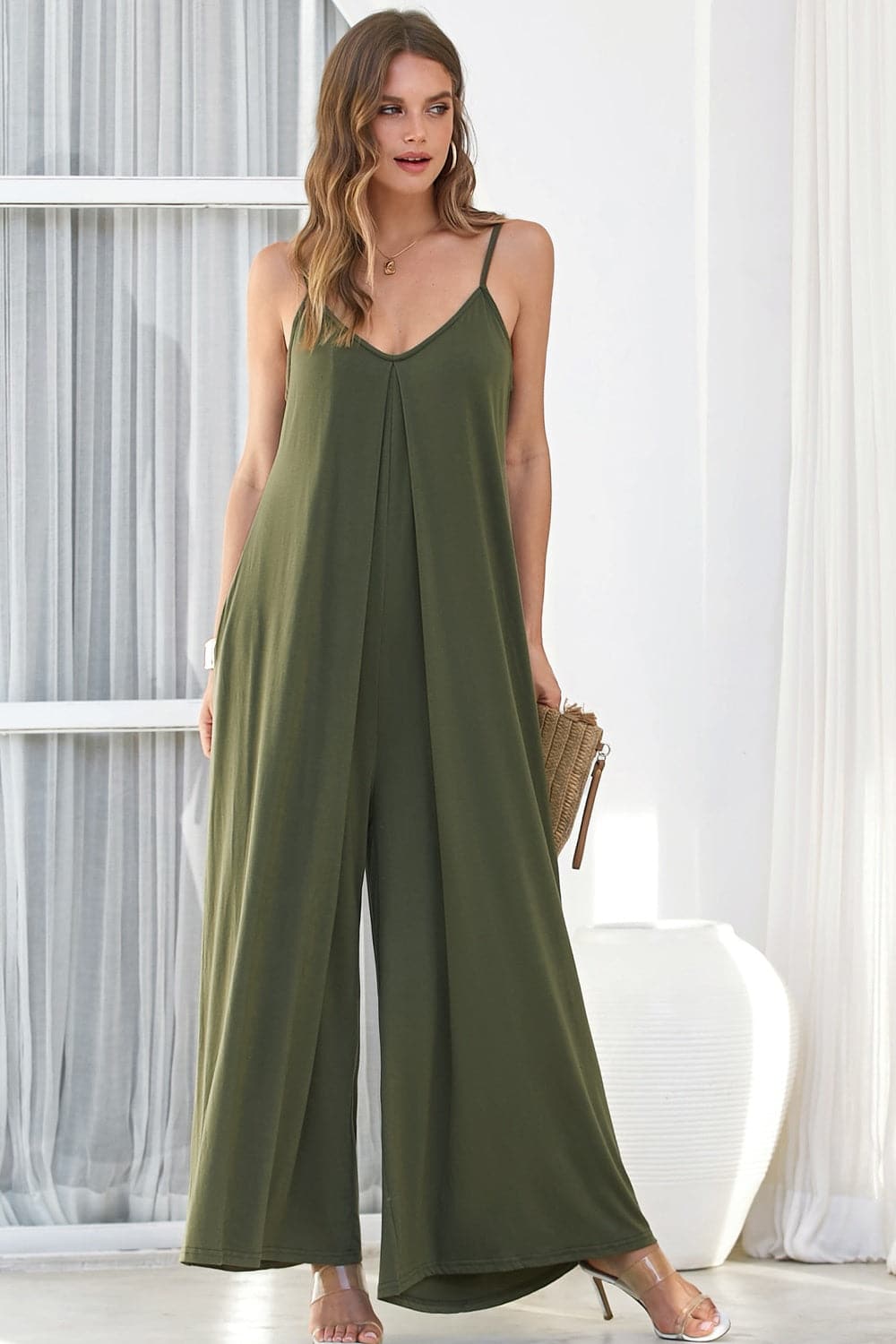 V-Neck Spaghetti Strap Jumpsuit.