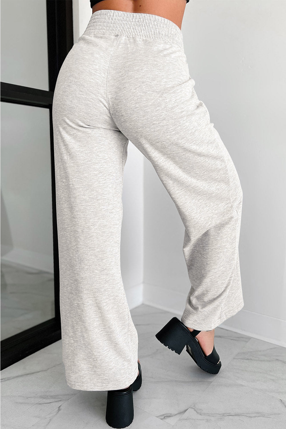 Light grey wide leg lounge pants with trendy cross waist design