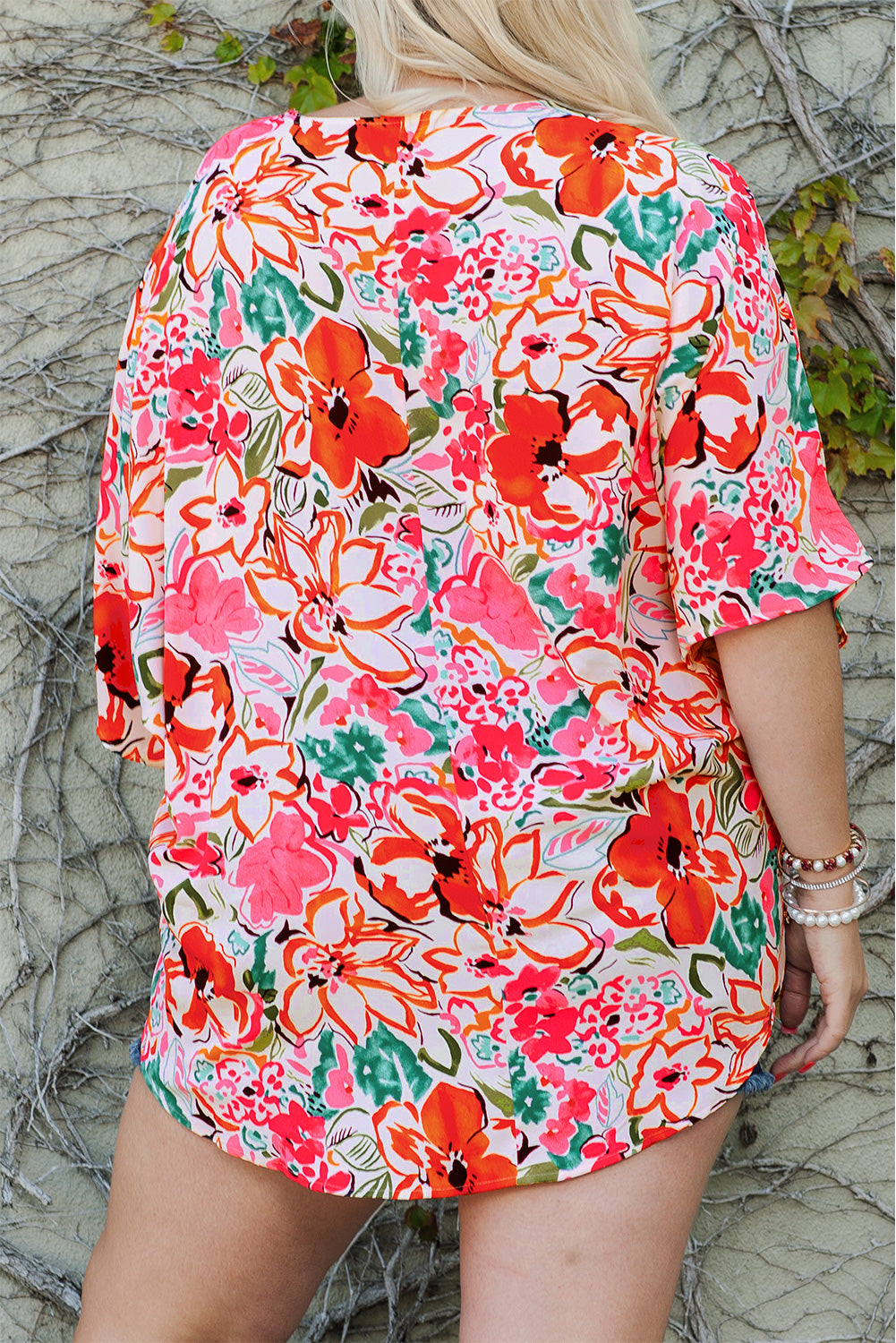 Floral elegance plus size kimono sleeve blouse