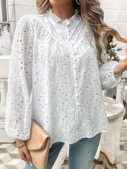 Frill Round Neck Long Sleeve Shirt.