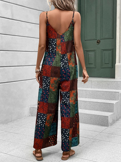 Printed Scoop Neck Spaghetti Strap Jumpsuit.