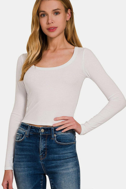 Zenana Scoop Neck Long Sleeve T-Shirt.