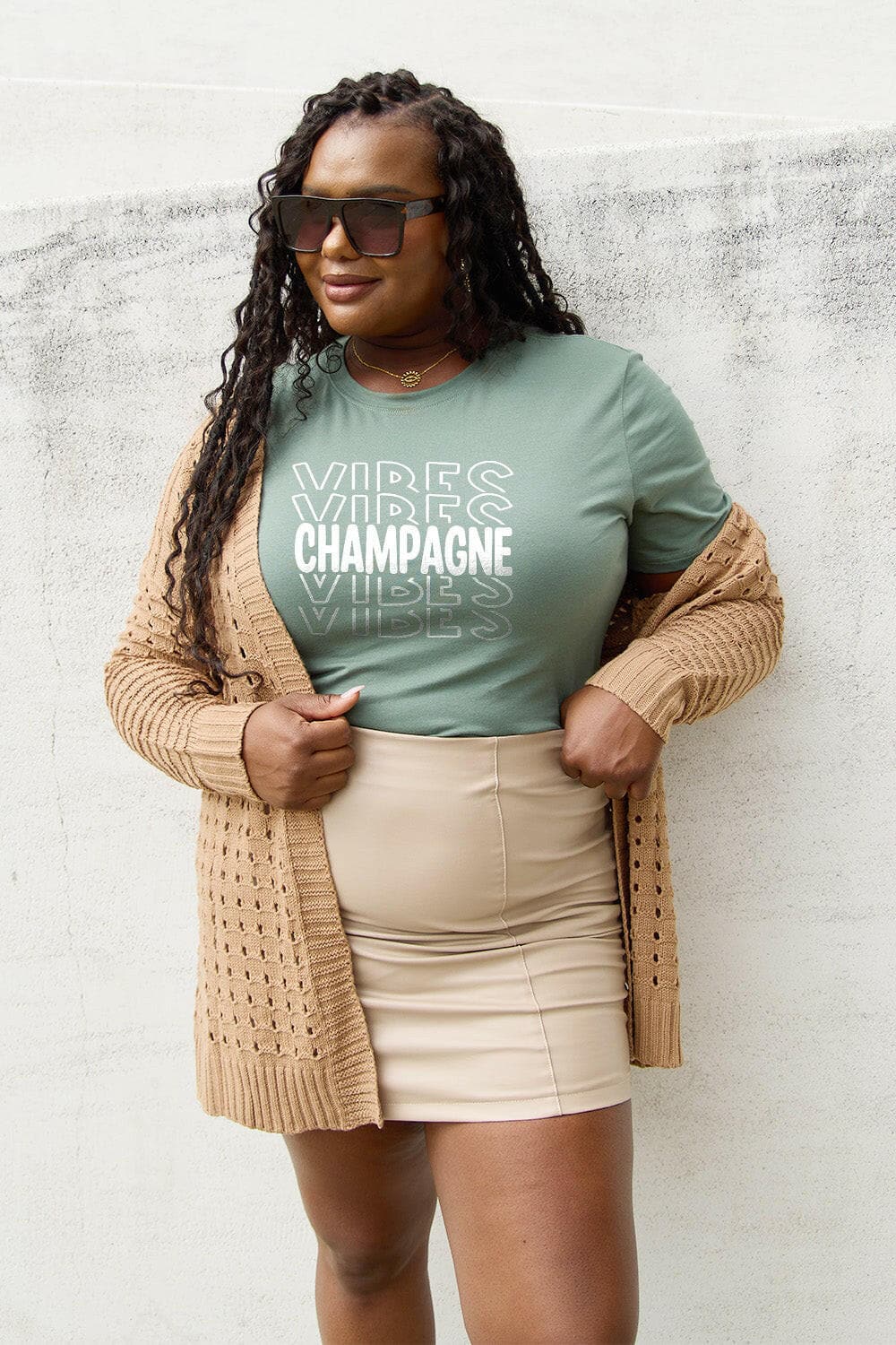 Simply Love Full Size CHAMPAGNE VIBES Short Sleeve T-Shirt.