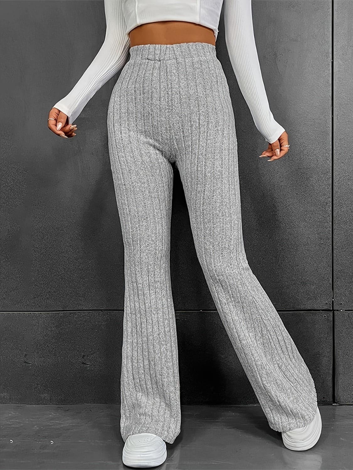 Ribbed High Waist Bootcut Pants.