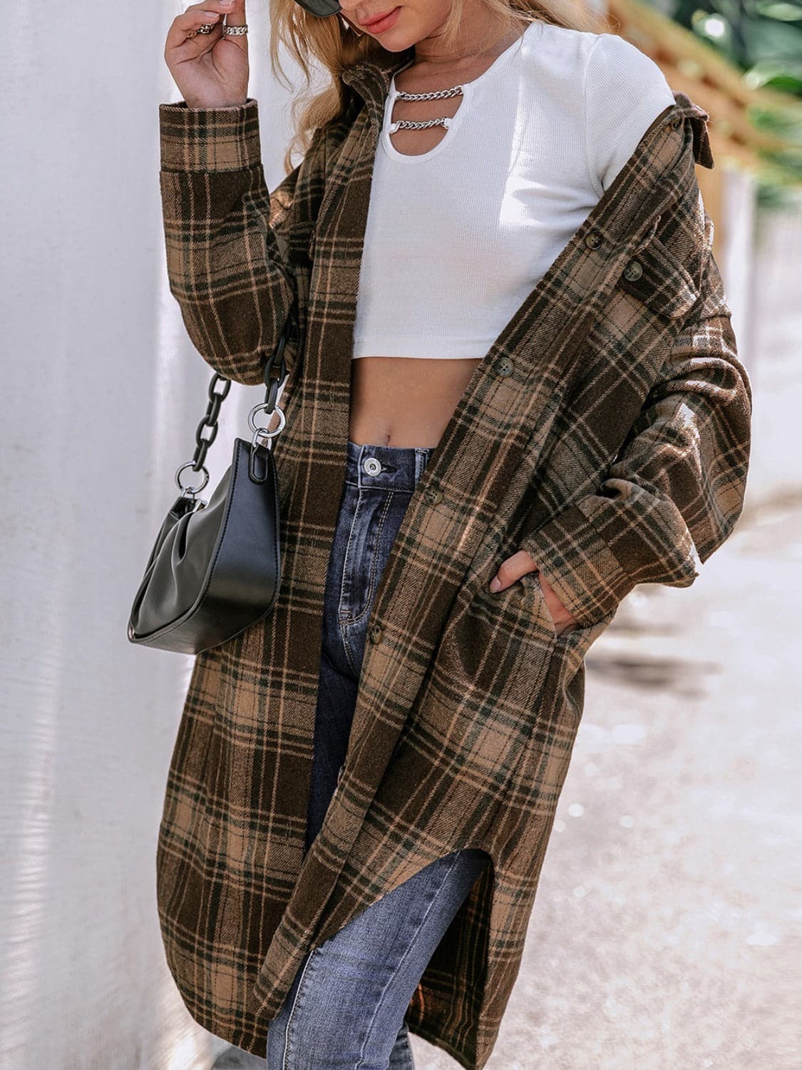 Plaid Button Up Long Sleeve Shacket.