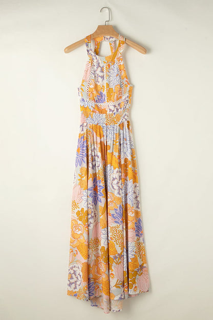 Tied Printed Grecian Sleeveless Maxi Dress.