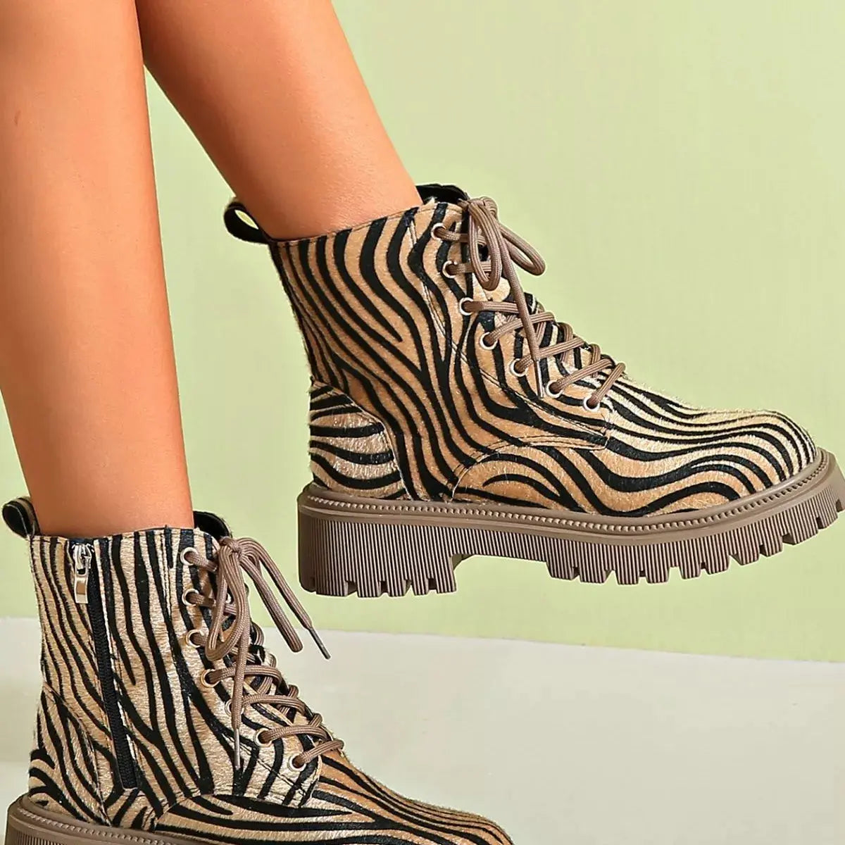 Animal Print Lace-Up Ankle Boots Simply Love