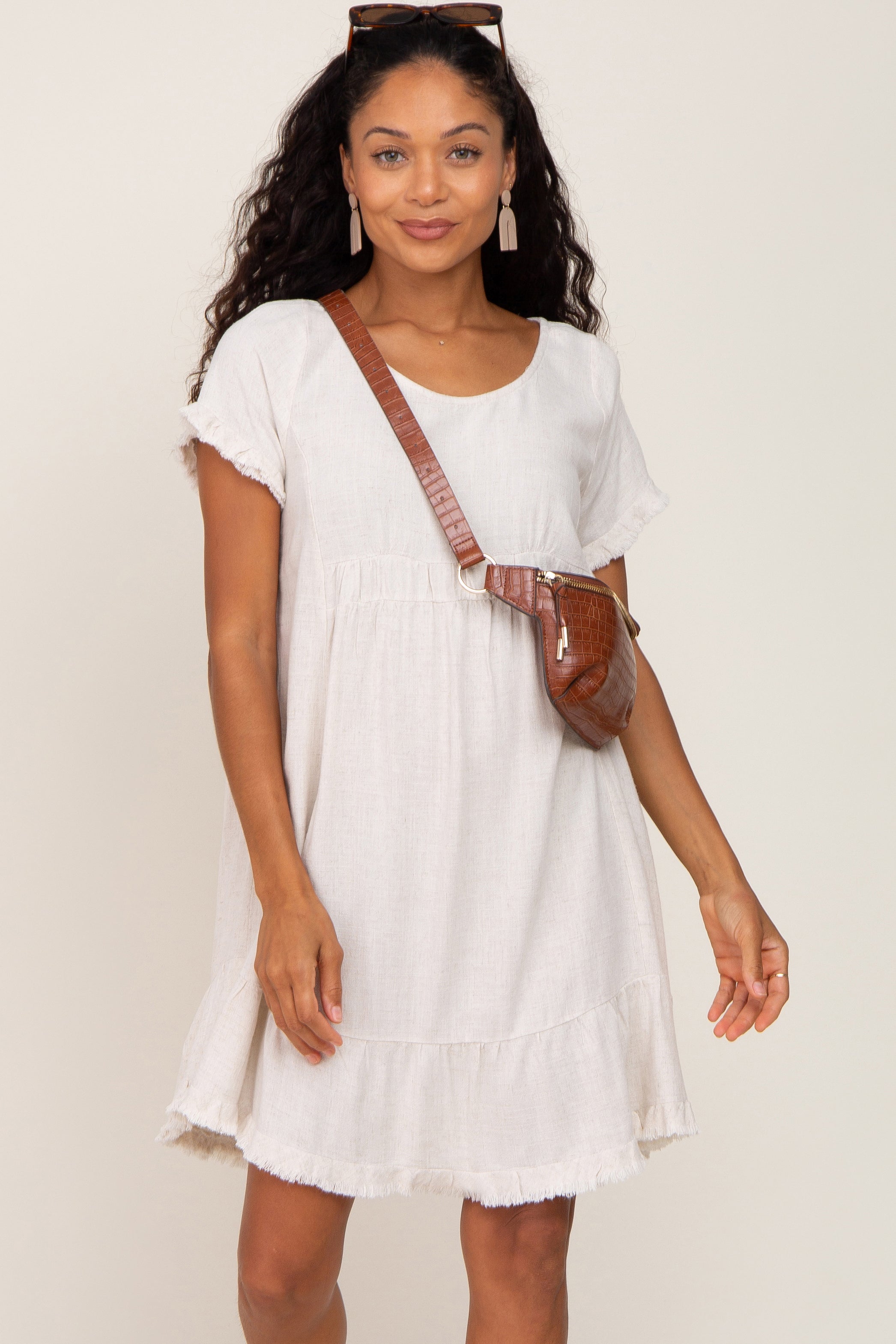 Beige Frayed Hem Dress PinkBlush