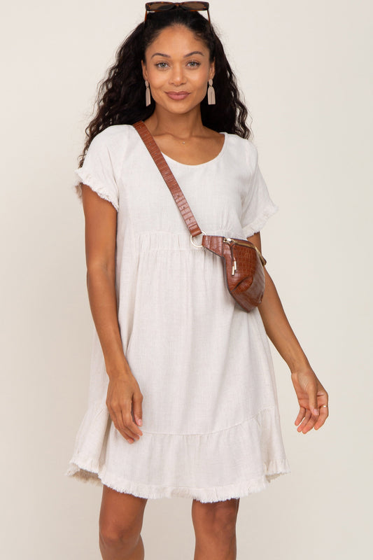 Beige Frayed Hem Dress PinkBlush