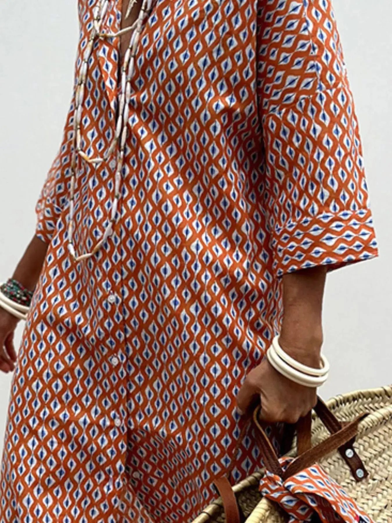 Full Size Printed Button-Down Midi Dress Plus Size Simply Love