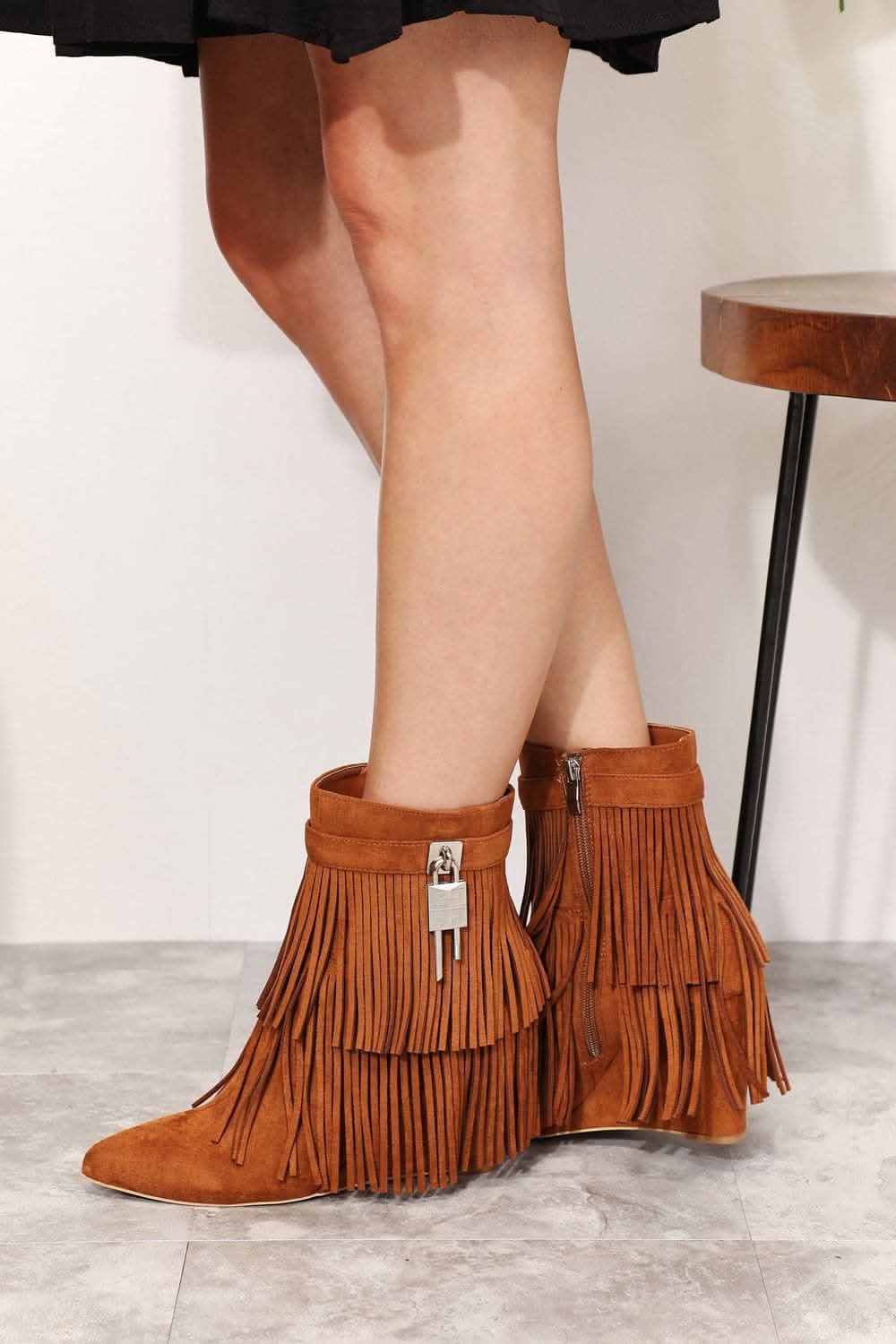 Chic women's tassel wedge ankle booties for stylish elegance - Love Salve 