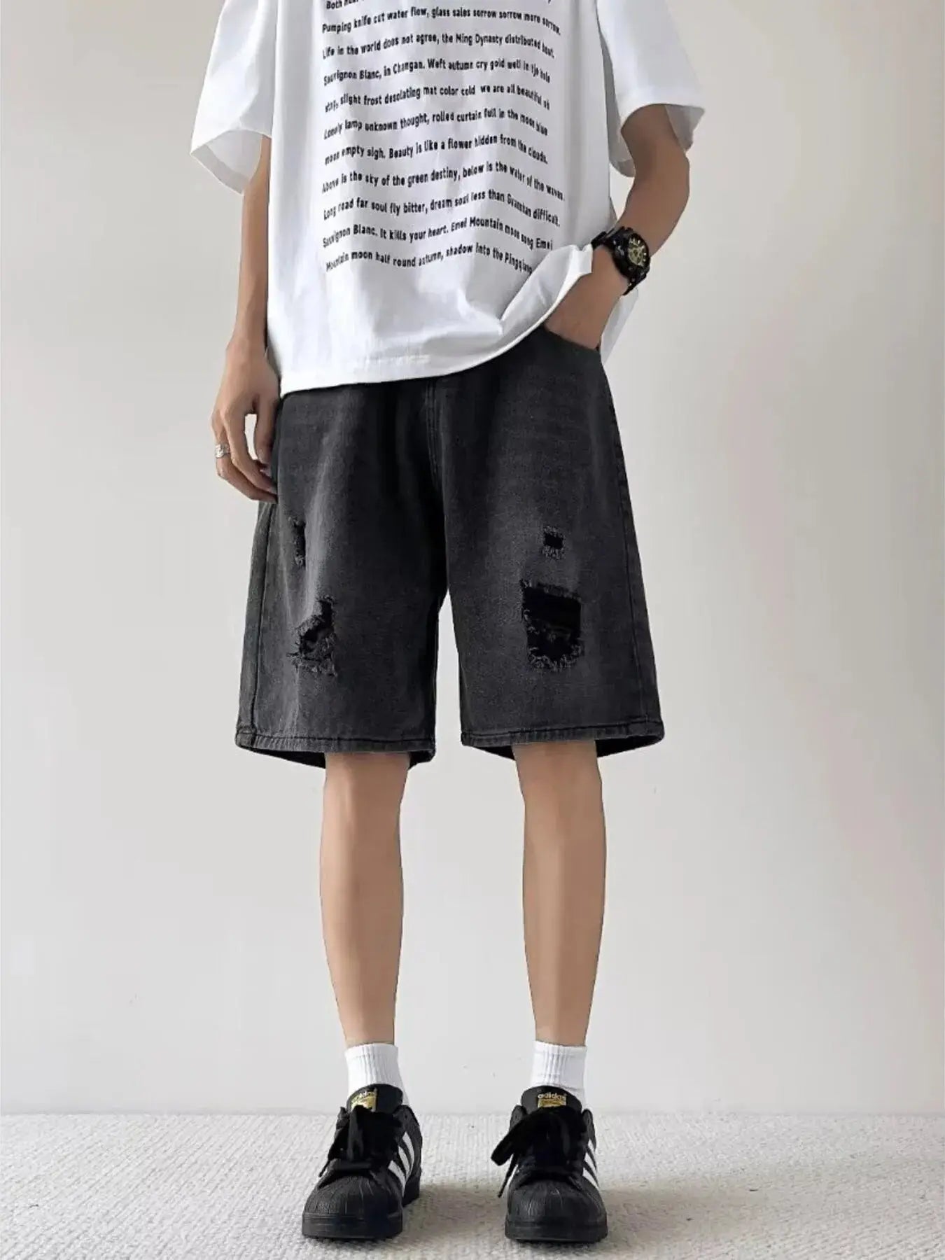Men's Full Size Casual Loose Fit Ripped Denim Shorts Plus Size Simply Love