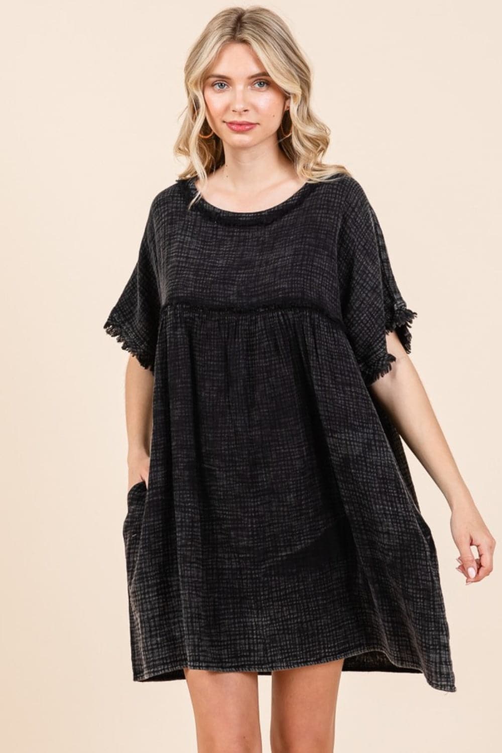 Culture Code Short Sleeve Babydoll Texture Dress with Pockets.