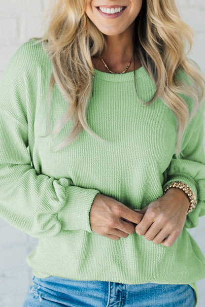 Moonlit jade ribbed drop shoulder pullover top