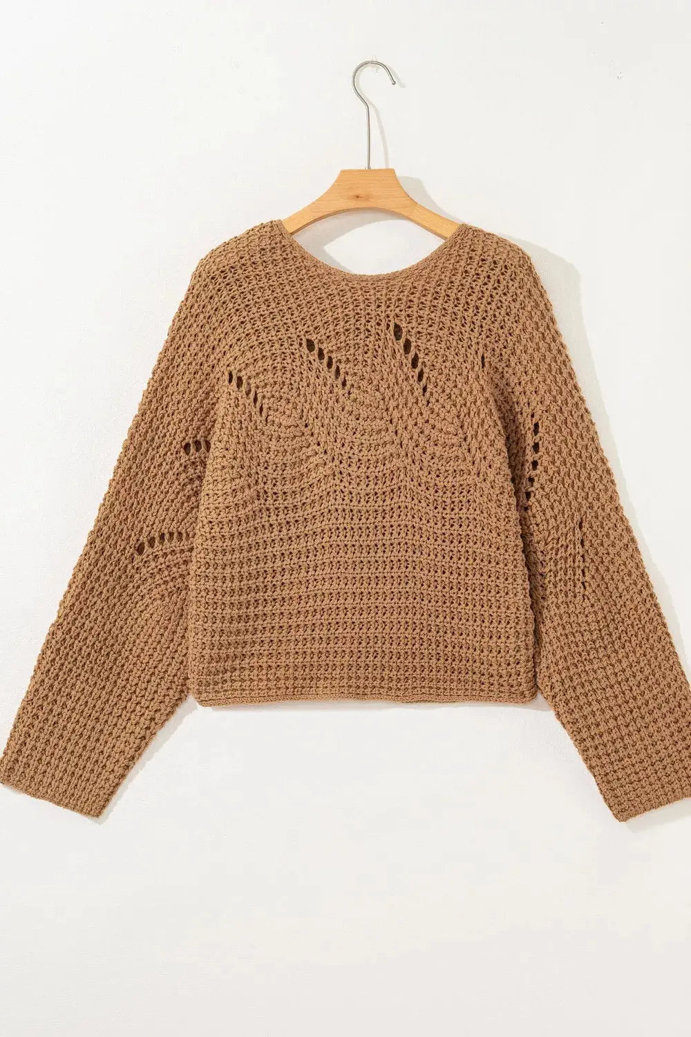Hollowed Detail Wide Sleeve Loose Pullover Sweater Simply Love